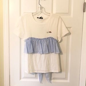 ANTHRO Tee (incl 2 Removable Pins!), Preppy Ruffles, Bow Sash